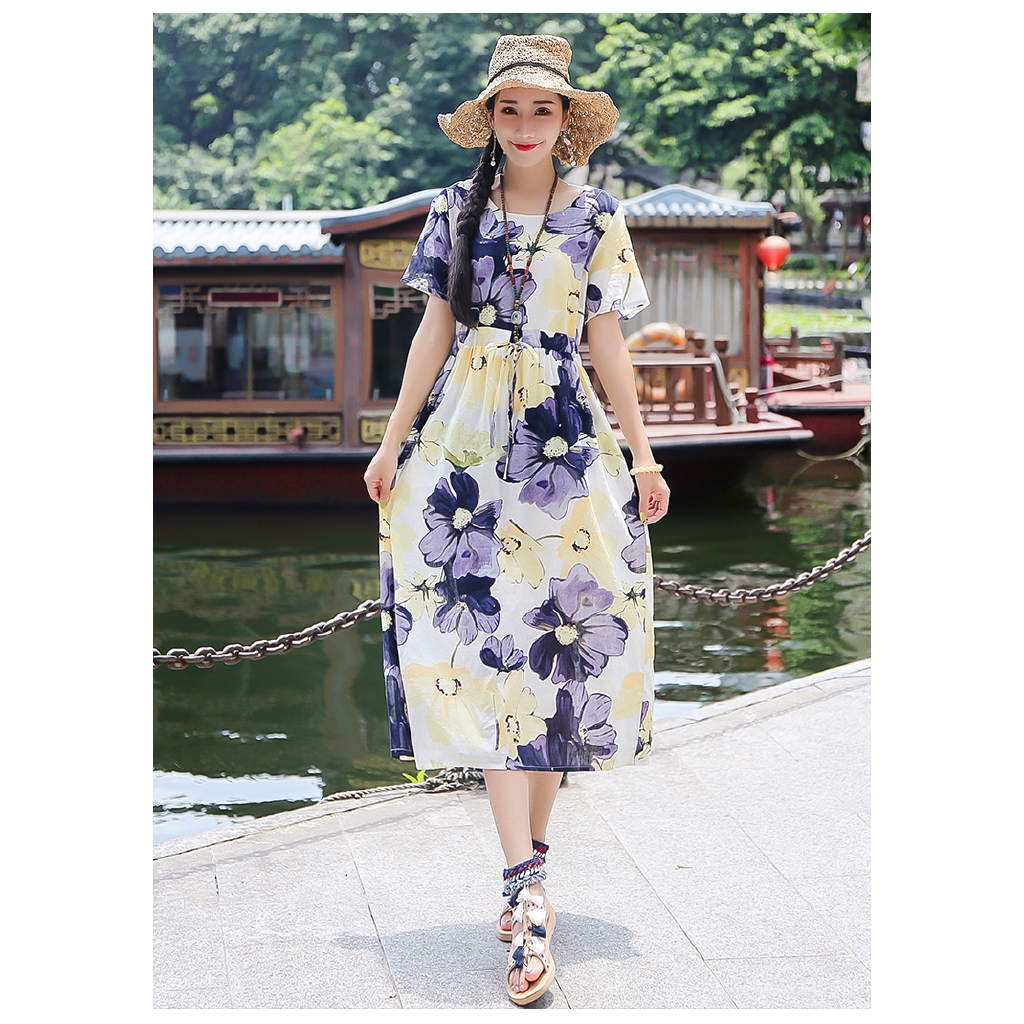 Đầm Cotton Lanh Mỏng Dáng Rộng In Hoa Cổ Điển Mới Chất Lượng Cao | BigBuy360 - bigbuy360.vn