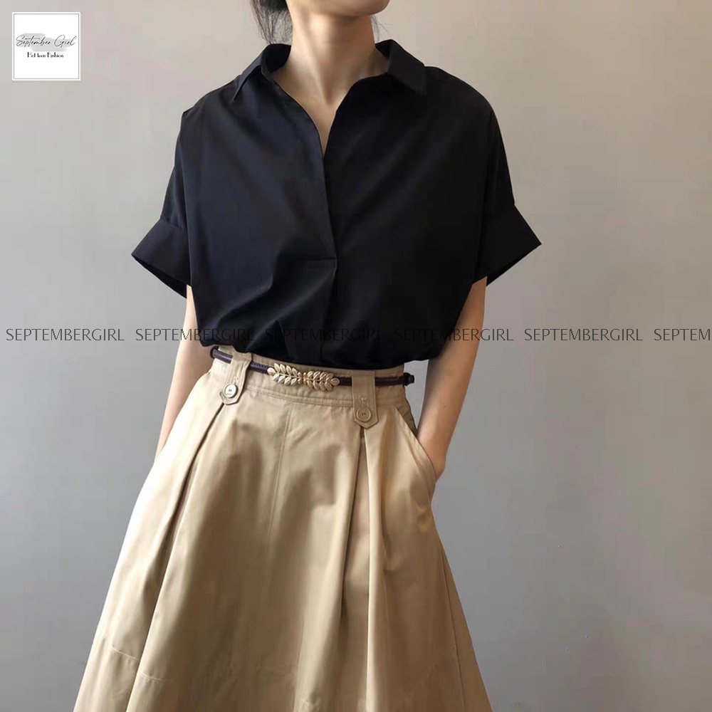 Áo kiểu nữ áo sơ mi công sở ngắn tay trơn màu thanh lịch SOMI NU 007V1 septembergirl