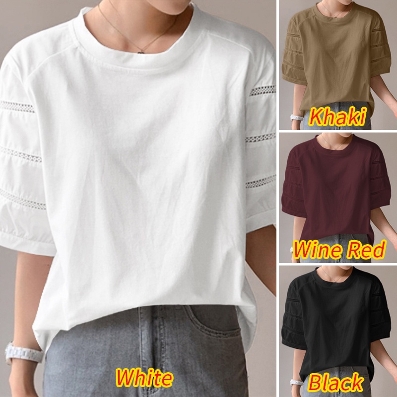 Áo ZANZEA tay lửng cổ tròn phối ren thời trang cho nữ