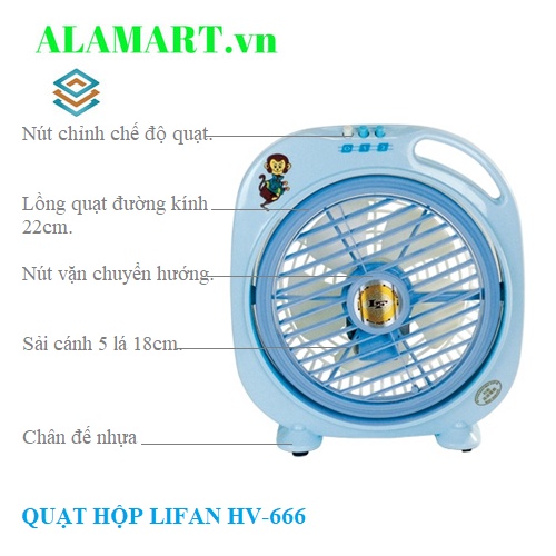 QUẠT HỘP LIFAN HV-666 mát nhẹ dịu êm phòng ngủ cho bé