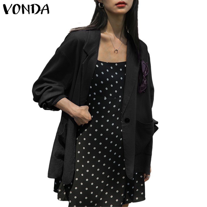 Áo Khoác VONDA Tay Dài Màu Trơn Phối Nút Gài Thiết Kế Thời Trang Đơn Giản Thanh Lịch