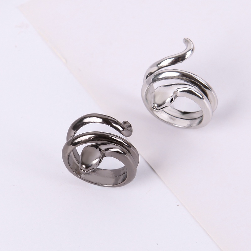 Nhẫn Hở Hình Rắn Màu Đen/Bạc Có Thể Điều Chỉnh Thời Trang Cho Nam Nữ