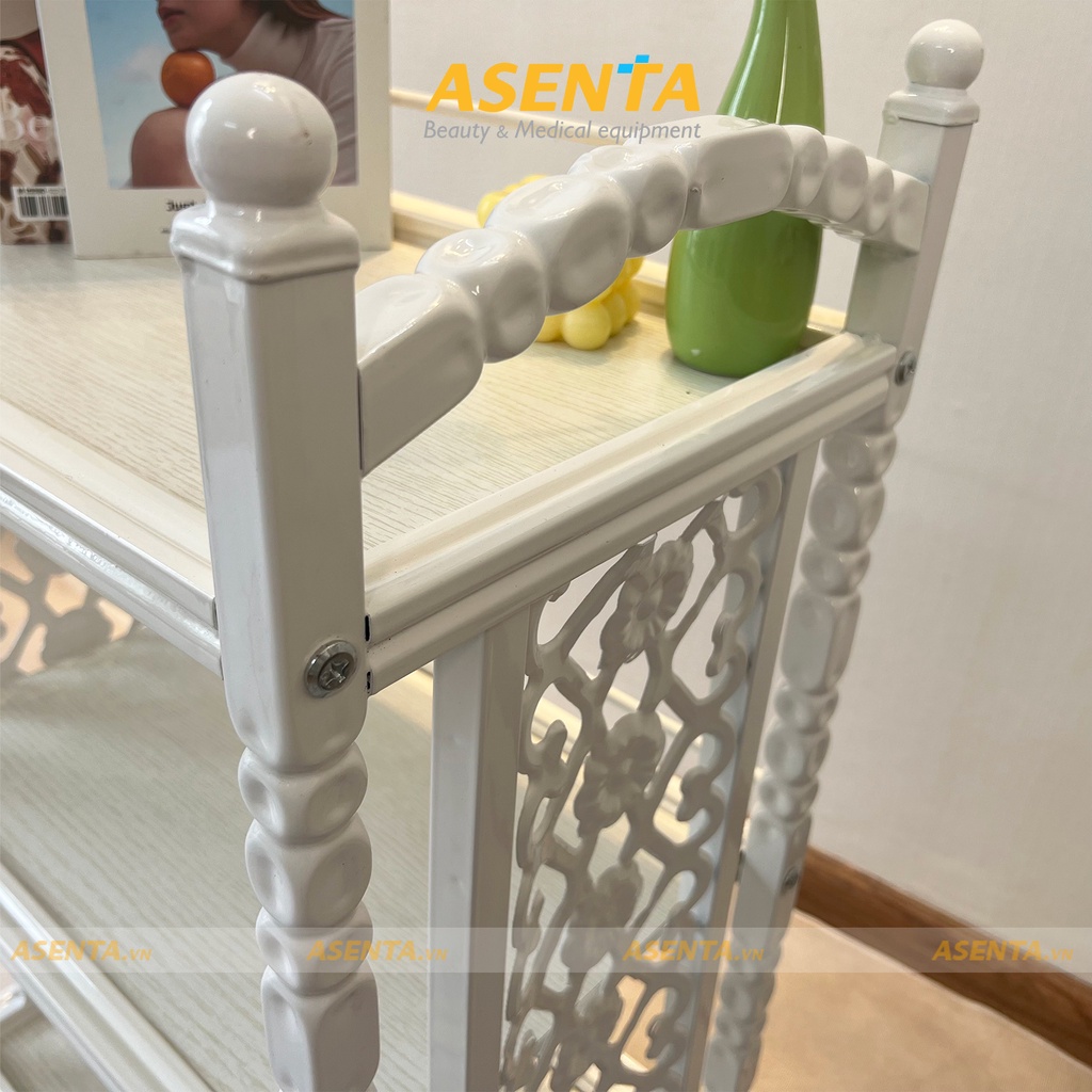 Kệ Spa 3 tầng sang trọng - Xe đẩy Spa nhập khẩu, gỗ cao cấp - Có bánh xe HMTL-5080 Trắng, Vân gỗ, Đen