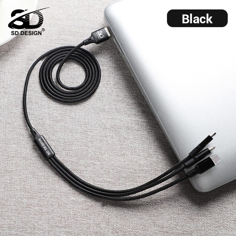 Cáp Sạc 3 Đầu ,Micro USB,Type C SD Design L2 Dây Dù đa năng 3 in 1 cho IPSamsung Oppo Xiaomi
