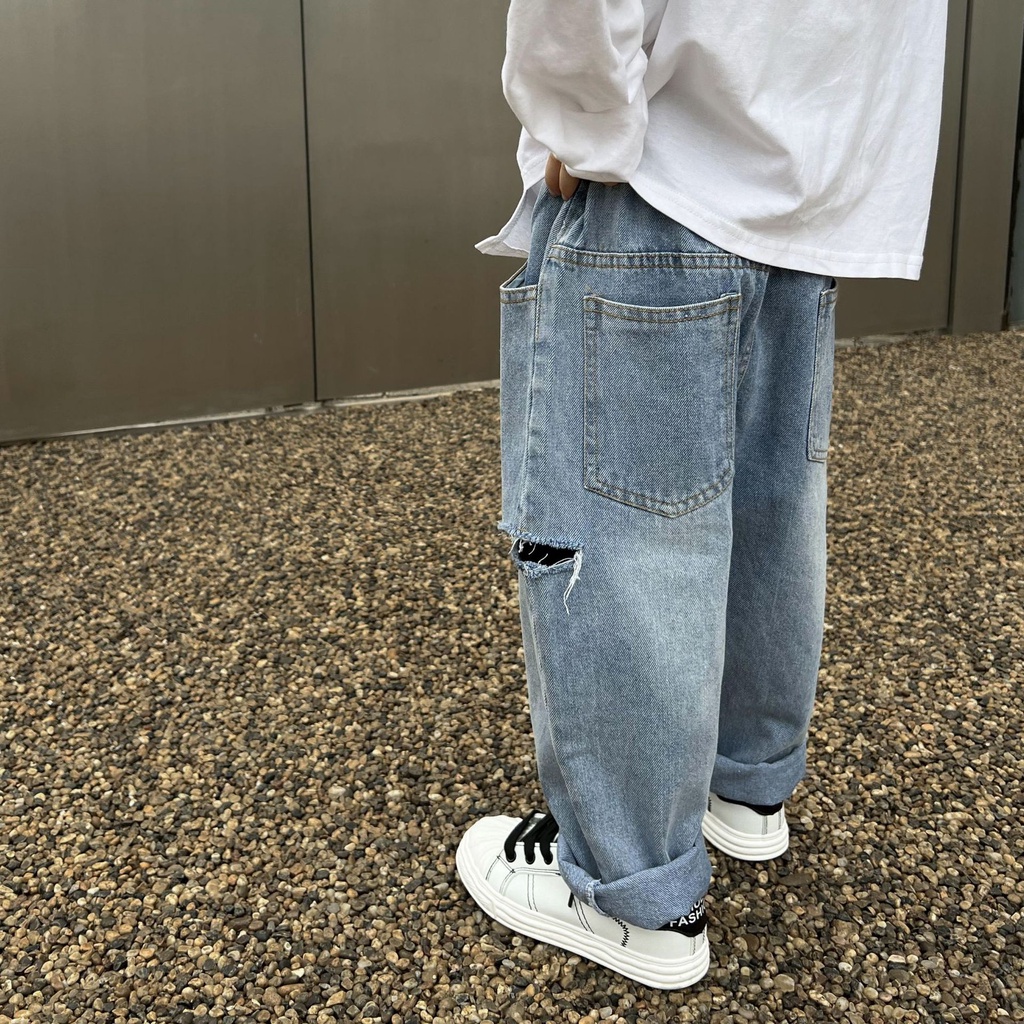 Q119- Quần jean rách ngang bé trai size 90 -140, quần áo trẻ em thu đông phong cách hàn quốc