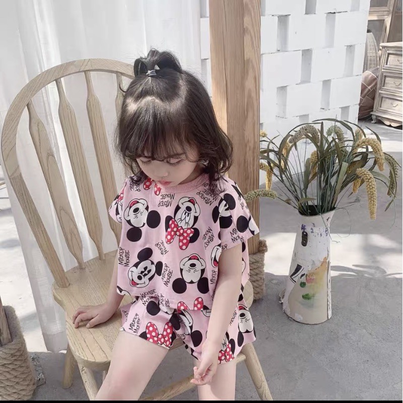 Bộ Bé Gái Mickey 2 Màu Hồng - Trắng Chất Cotton Giấy Siêu Xinh Cho Bé Gái -Nhà Cam