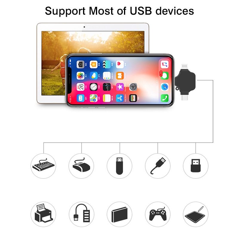 Bộ chuyển đổi 3 trong 1 USB OTG Cổng Lightning Type-C / Micro USB 3.0 cho iPhone Android Đầu nối máy tính mở rộng Đầu chuyển đổi đầu đọc thẻ