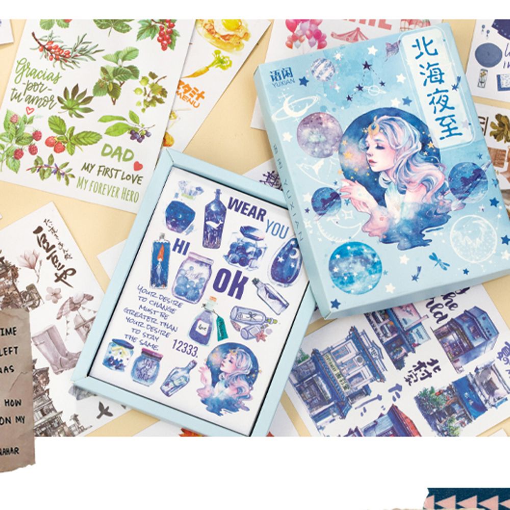 Bộ 50 miếng dán trang trí sổ tay DIY nhiều màu sắc phong cách retro