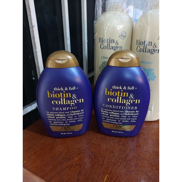 Dầu Gội và Dầu Xả Biotin& Collagen Thick& Full Shampoo OGX 385 Ml