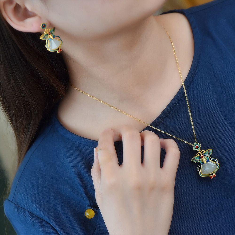 AROMA Bông Tai Hình Bướm Tráng Men Phong Cách Trung Hoa Thanh Lịch Cho Nữ