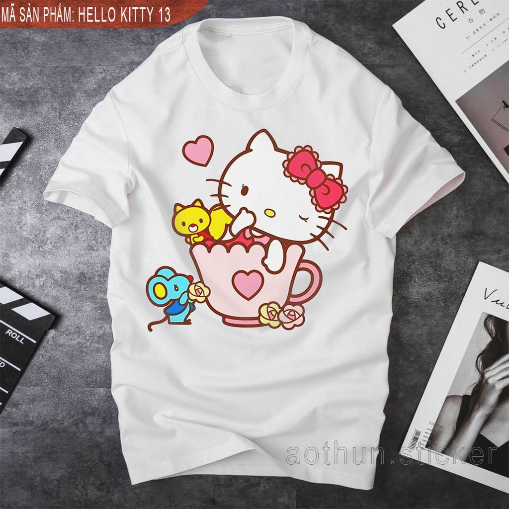 [Giảm giá 20% cho tất cả các đơn trên 100k] Áo thun form rộng nam/nữ (unisex) in hình Facebook Sticker Hello Kitty 13