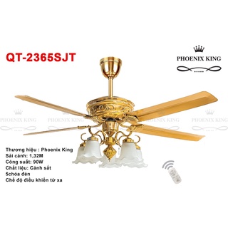 Quạt trần đèn trang trí cánh dài có đèn 2365s + tặng bộ điều khiển từ xa cao cấp