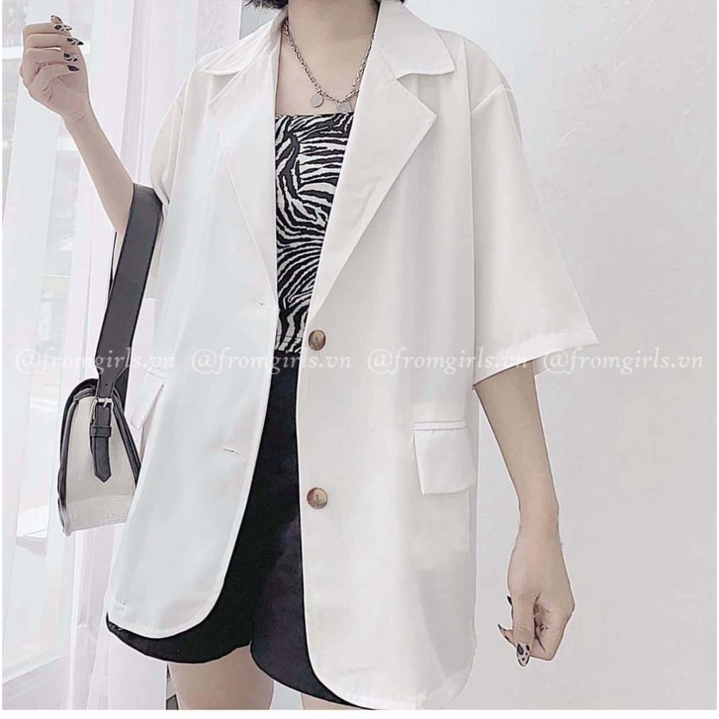 Áo blazer nữ cộc tay chất mát dáng rộng 2 khuy nhiều màu