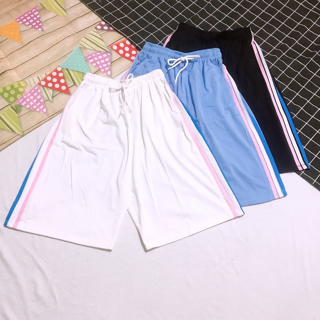 [AMANDA] QUẦN SHORT 3 SỌC UNISEX, quần đùi nam nữ kẻ sọc màu sắc, chất xu cá tính