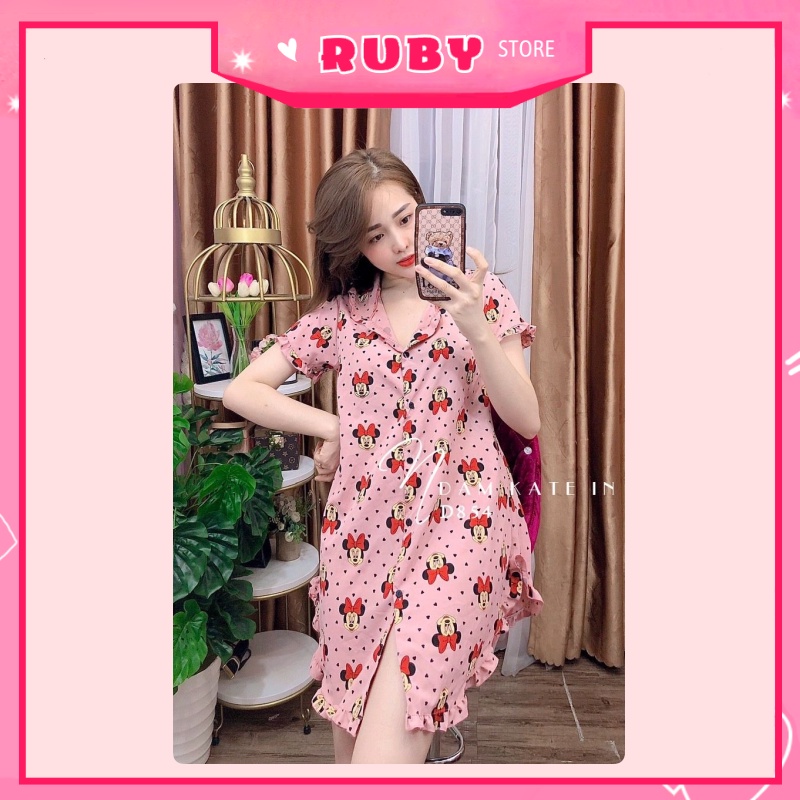 Đầm ngủ Hoạt Hình Minnie họa tiết dễ thương, chất kate mịn đẹp Free Size Dưới 55KG ❤ Rubystorevn
