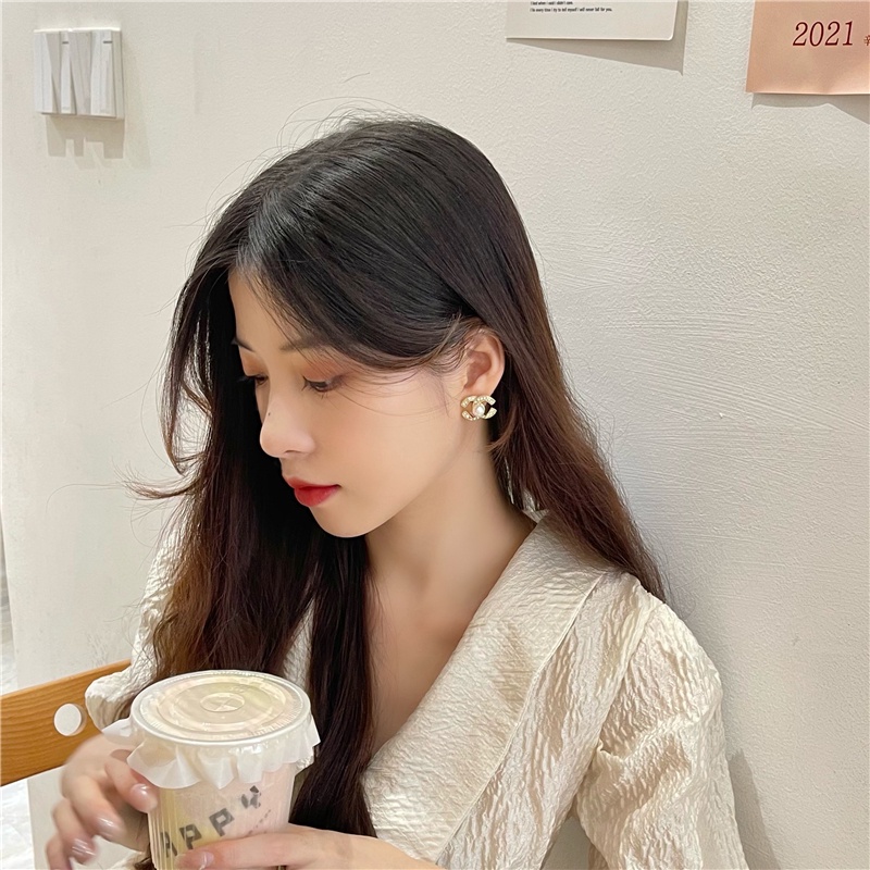 Bông Tai Mạ Bạc 925 Đính Ngọc Trai Đơn Giản Dễ Phối Đồ Hợp Thời Trang