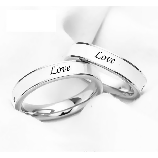 NHẪN CẶP INOX CHỮ LOVE SƠN TRẮNG, NHẪN ĐÔI TÌNH NHÂN( 1 CHIẾC)