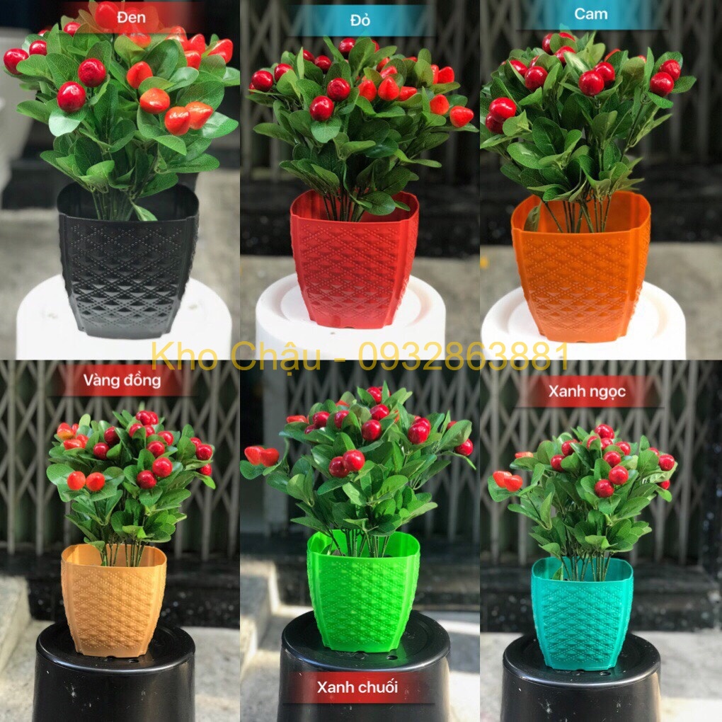 Chậu Vuông Đan Mây, Chậu Trồng Cây Hình Trái Khóm, Chất Liệu Nhựa Tốt - Rất Dày (22x21cm)