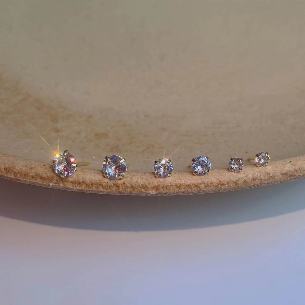 Bông Tai Mạ Vàng 14K Đính Đá 3-5mm Mini Xinh Xắn