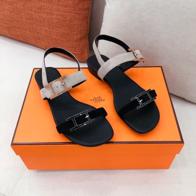 Sandal nữ đế bằng thiết kế retro cao cấp mẫu mới 2021 Hermes HM
