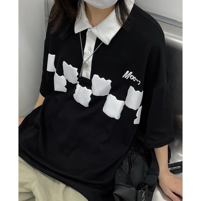 Áo Thun Polo Unisex MOC màu XANH LÁ/ĐEN form rộng  Chất thun cotton form nam nữ unisex/Áo thun có cổ Jaystoree