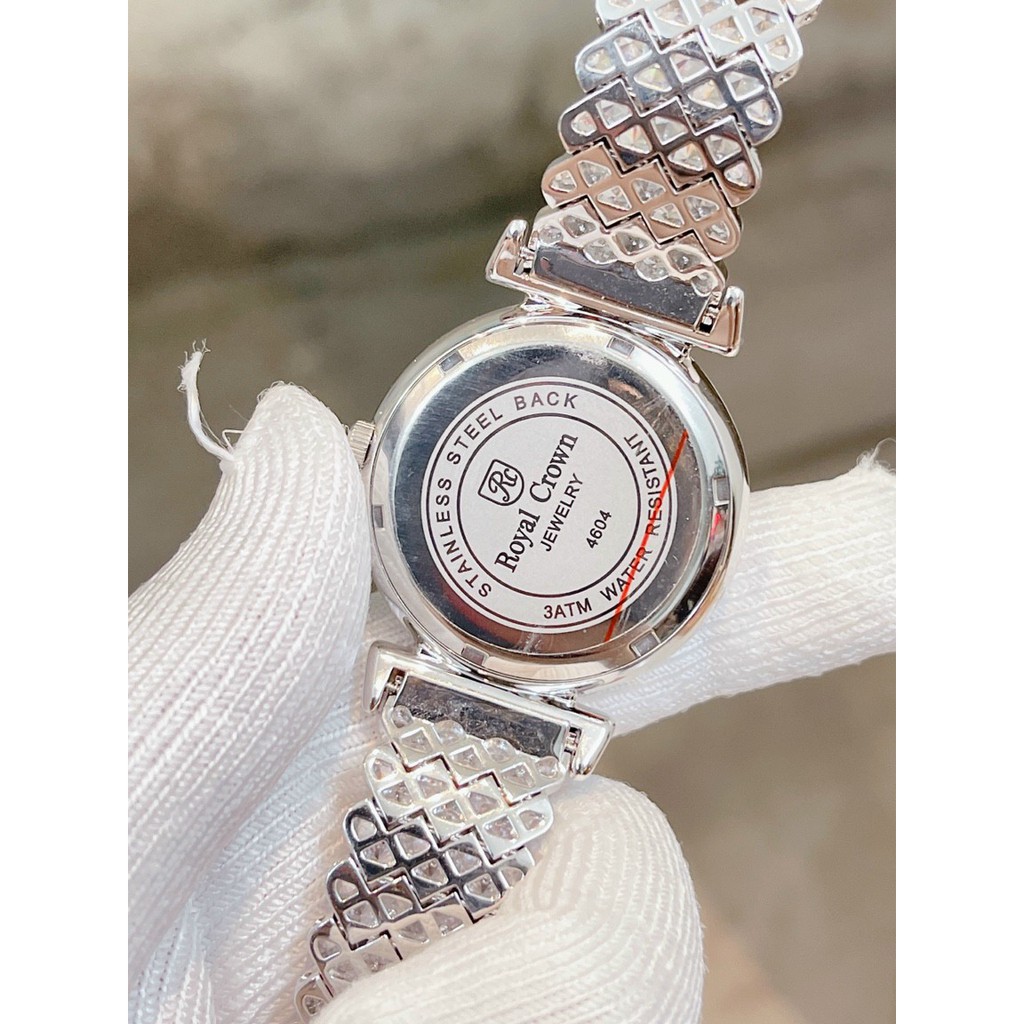 Đồng hồ nữ chính hãng, đồng hồ đeo tay nữ ROYAL CROWN full box, siêu cao cấp, đính kim cương nhân tạo sáng lấp lánh