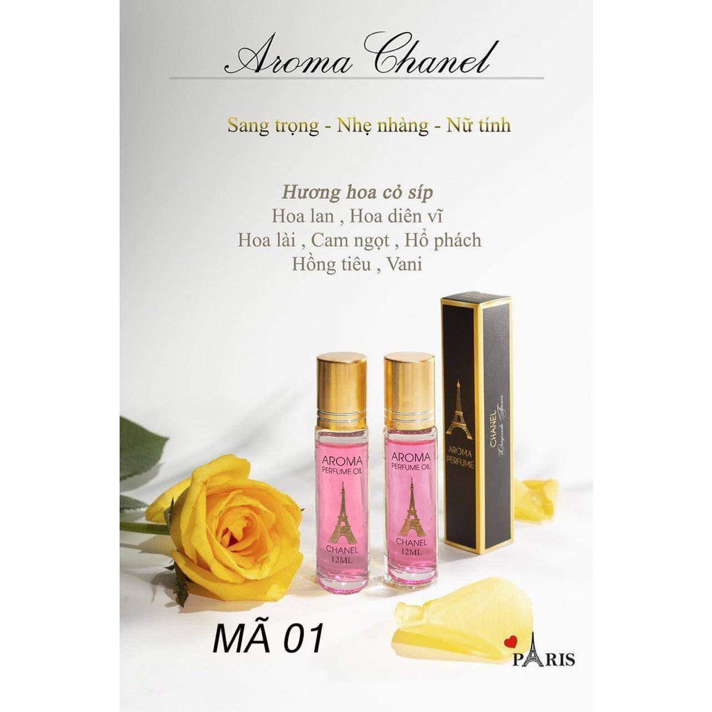 Nước Hoa Nữ, Tinh Dầu Nước Hoa Pháp Aroma 12ml Dạng Lăn Tiện Dụng, Lưu Hương Siêu Lâu