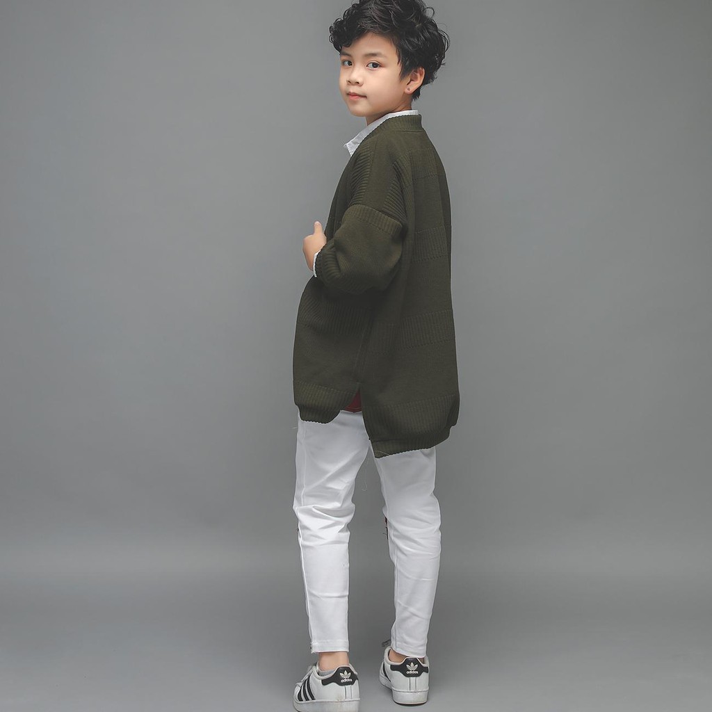 Áo khoác cardigan dáng dài màu rêu - Lovekids