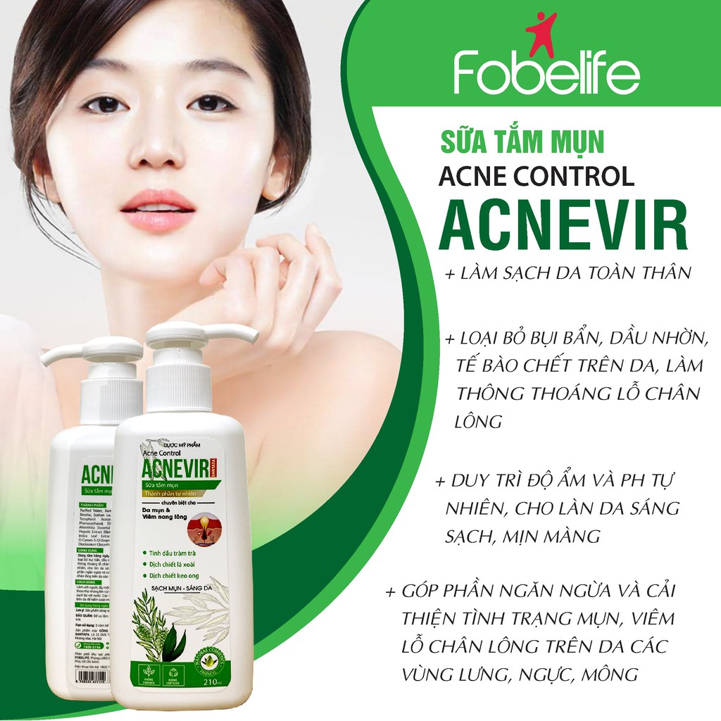 Sữa Tắm Giảm Mụn Lưng, Bệnh Nang Lông ACNEVIR chai 210ml