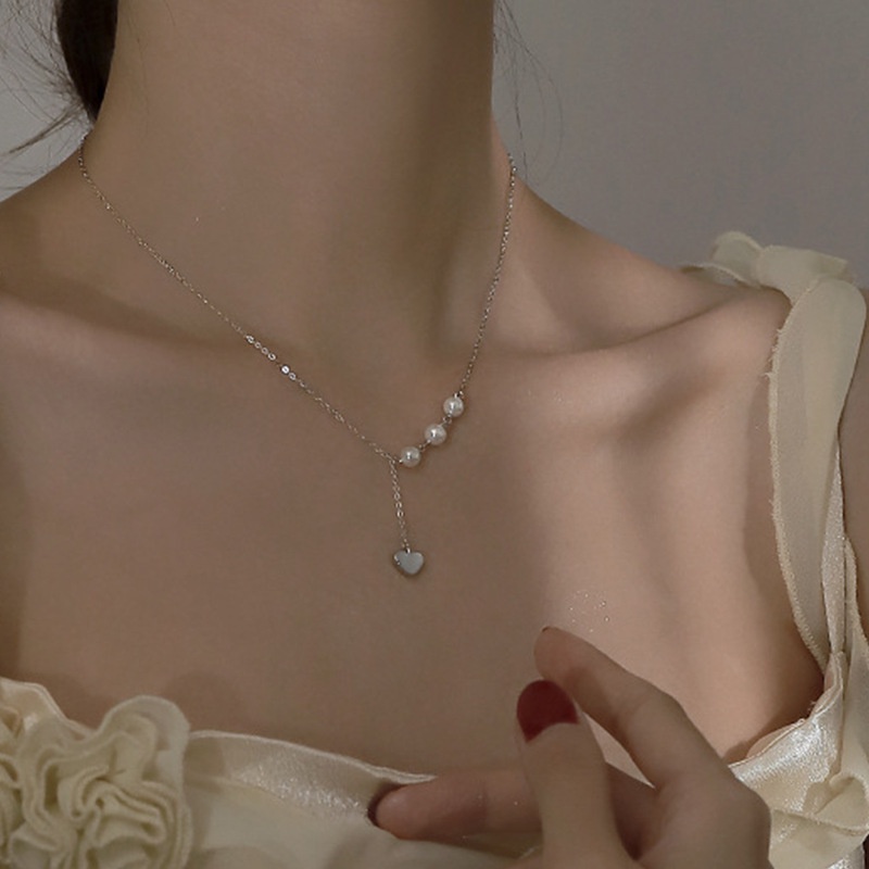 Vòng cổ nữ dây chuyền nữ sợi mảnh dễ thương dáng khuyên dài mix trái tim nhẹ ngàng thanh lịch V51