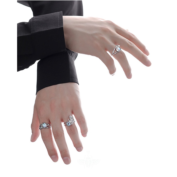 Nhẫn Đá Mặt Trăng Mở Điều Chỉnh Được Thiết Kế Thời Trang Cá Tính Cho Nam