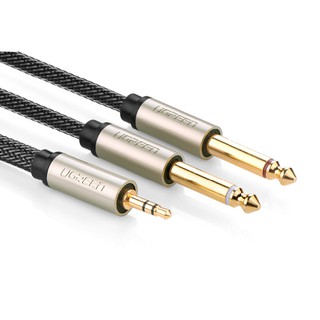 Cáp audio 3,5mm to 2 đầu 6,5mm dài 1m chính hãng ugreen 10613 mạ vàng cao cấp
