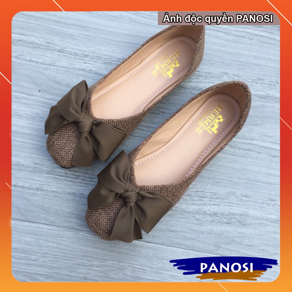 Giày bệt nữ búp bê chất dạ gắn nơ vải đi êm chân xinh xắn - Bệt nơ nâu | BigBuy360 - bigbuy360.vn
