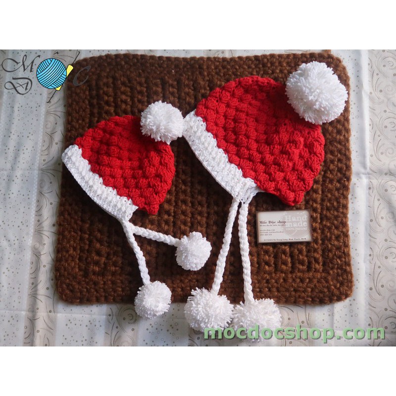 Nón móc len Noel cho bé gái (đủ các size) Mũ bền đẹp, cầm chắc tay do làm thủ công bằng len milk cotton tốt