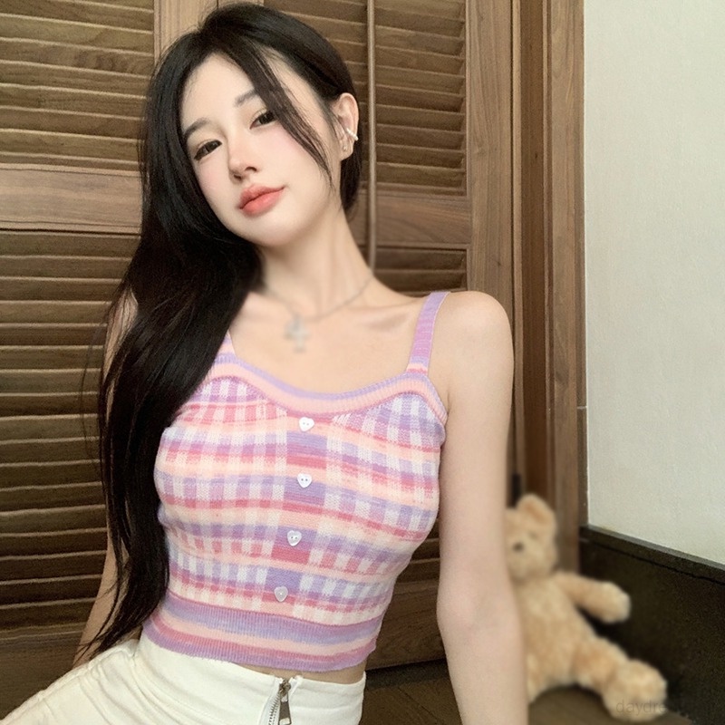 Áo Croptop Hai Dây Màu Sắc Ngọt Ngào Thời Trang Mùa Hè Cho Nữ