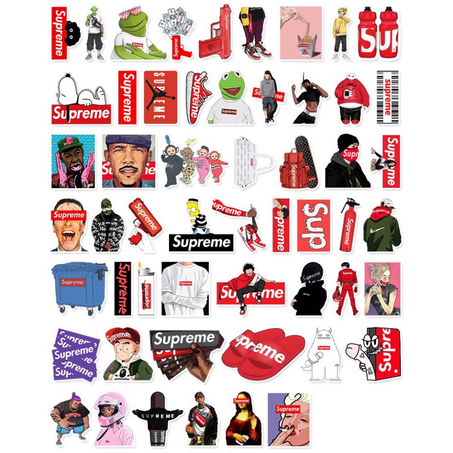 [Set 54 Cái] Bộ Sticker thương hiệu Supreme dán trang trí laptop, mũ nón bảo hiểm, vali, xe tay ga, ván trượt - MP.027