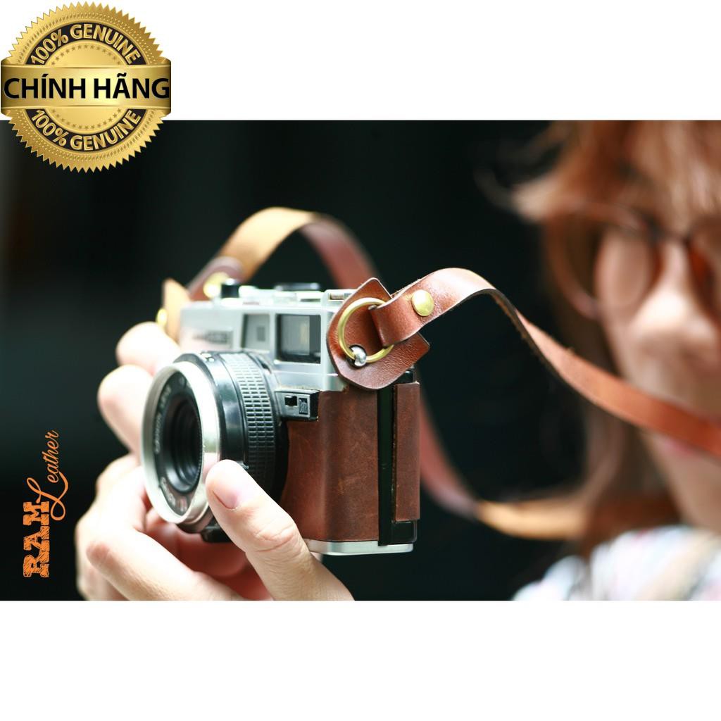 Dây máy ảnh máy film và mirroless da bò nâu sáng khóa đồng - RAM A2 Light brown VINTAGE .