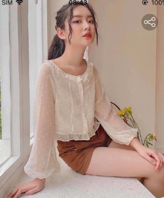 [SẴN + ẢNH THẬT] Áo Sơ Mi Croptop Tay Voan