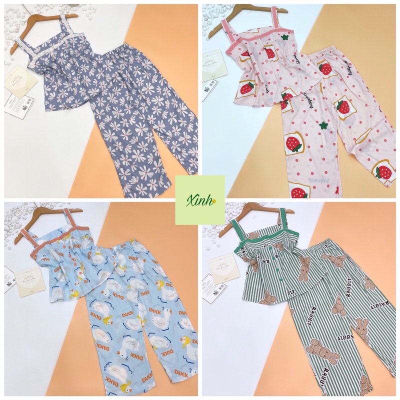 Đồ Bộ Nữ Quần Lở Ống Suông Áo 2 Dây Vải Tole Lanh VNXK