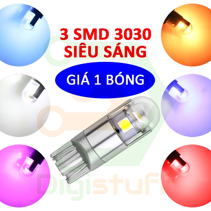 Đèn xi nhan demi LED - đèn sương mù - gắn mặt đồng hồ ( taplo ) - chiếu biển số 3 SMD 3030 T10