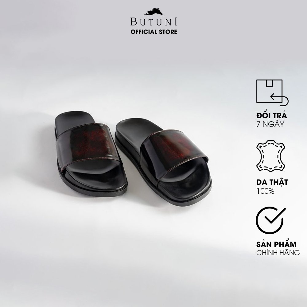 Dép quai ngang da bò full-grain Butuni Lava Slippers - BH da thật 12 tháng - Đỏ