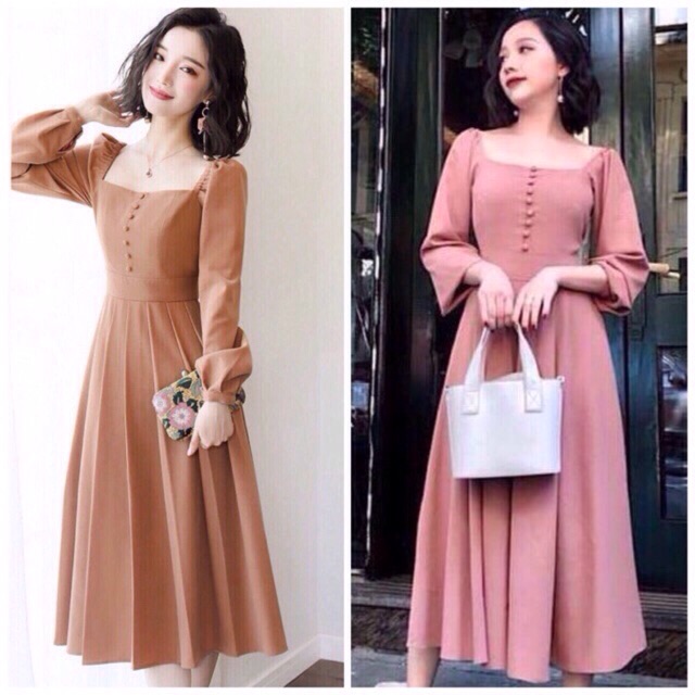 Đầm tay dài cổ vuông (2 màu )