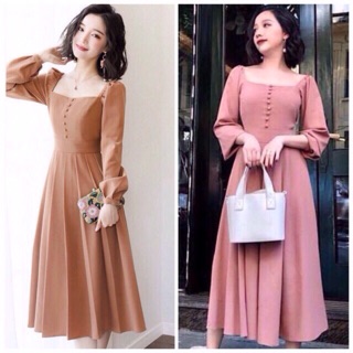 Đầm tay dài cổ vuông
