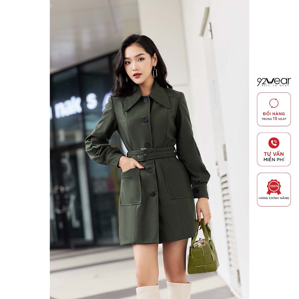 Áo khoác dạ nữ kèm đai 92WEAR, phong cách trẻ trung, dày dặn, ấm áp KDA1838