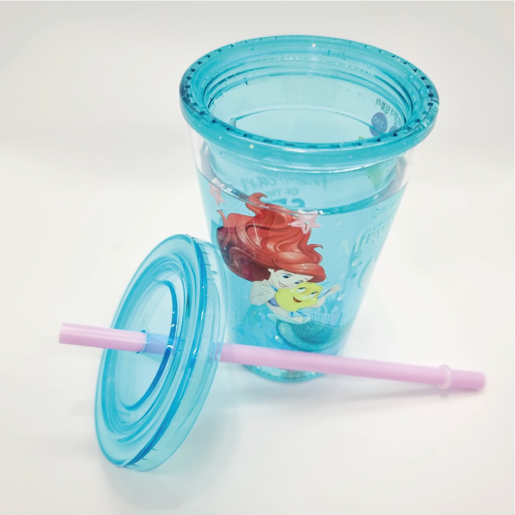 Bình Nước Kim Tuyến Kèm Ống Hút Hình Công Chúa Disney Dung Tích 330ml