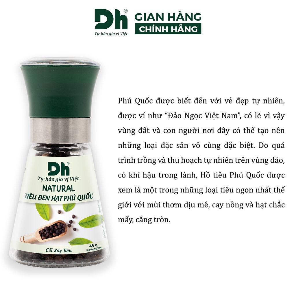 Tiêu đen hạt Phú Quốc Natural DH Foods chế biến món ăn dạng cối xay 45gr - DHGVT49