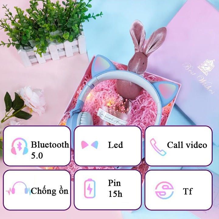 Tai nghe mèo bluetooth Goden House cao cấp, headphone tai mèo đáng yêu có mic chống ồn hiệu quả bảo hành 12 tháng. | BigBuy360 - bigbuy360.vn