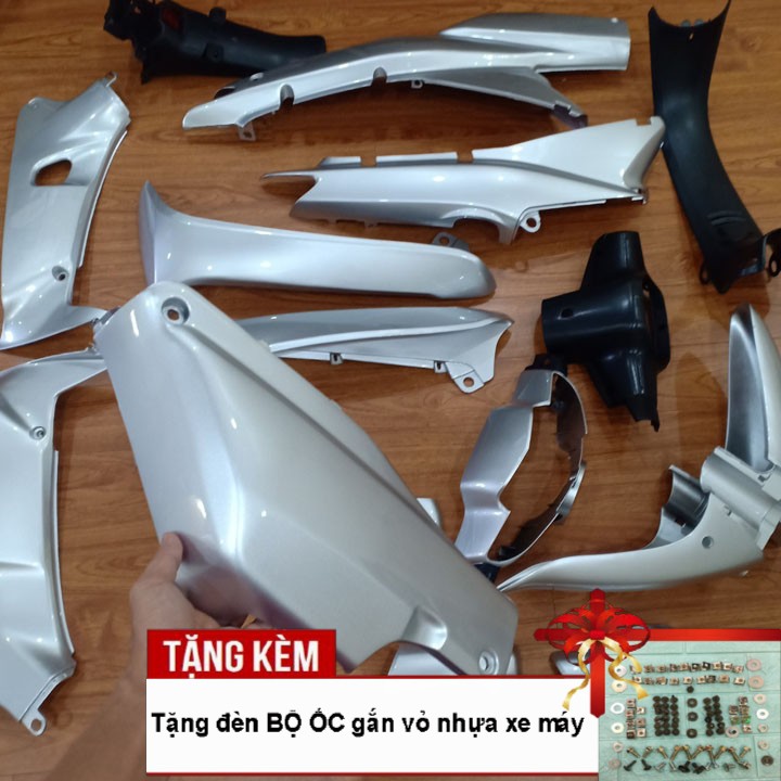 Bộ dàn áo xe WAVE anpha - wave 110 đời 2002-2006, Nhựa nguyên sinh ABS màu ghi bạc, tặng kèm bộ ốc theo xe