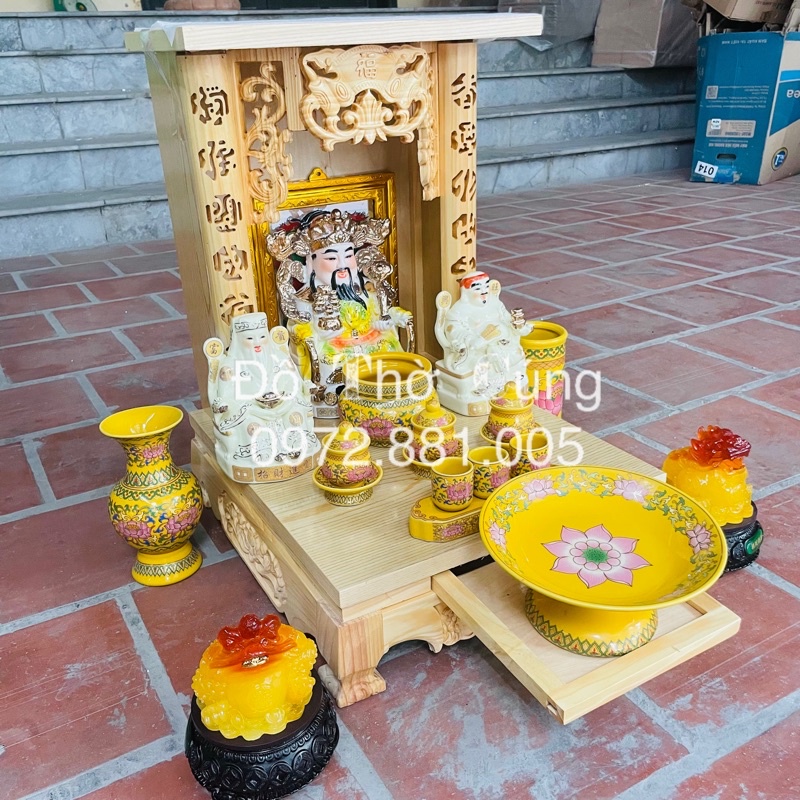 Bộ Đồ Thờ Thần tài vàng gấm Cao Cấp