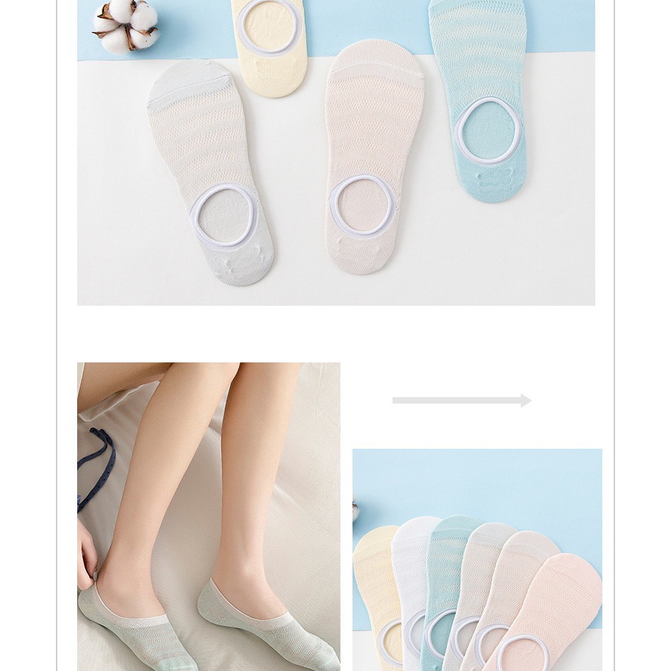 Hộp 6 đôi tất lười nữ ngắn cổ, gót silicon chống tuột Caramella